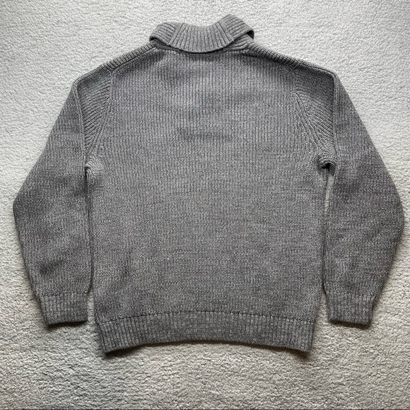 LL Bean Shawl Collar Cotton Sweater Size L Gray elbow patches - Picture 2 of 9